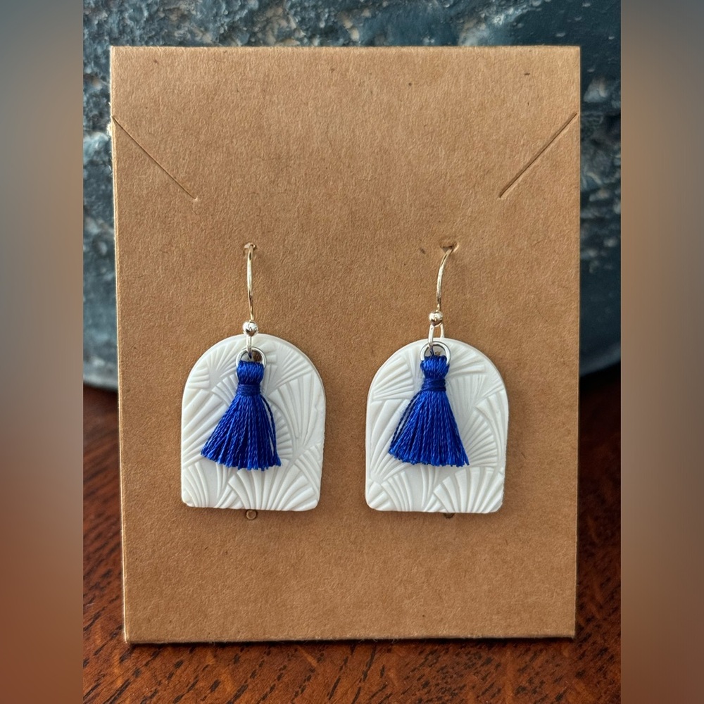 Handmade Blue and White Clay Earrings